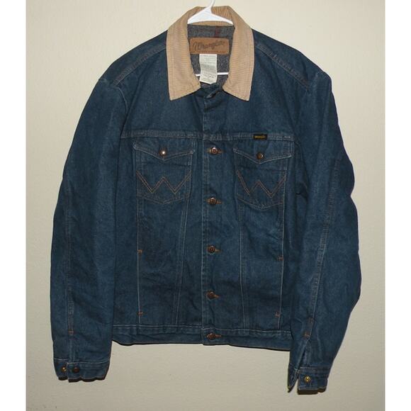 Wrangler Men’s 44L Blanket Lined Corduroy Collar Denim Trucker Jean Jacket Blue - Picture 1 of 3